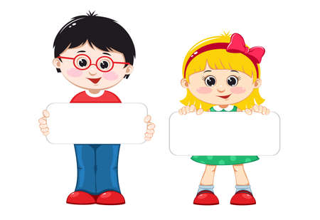 Kids with text box. Vector illustrationのイラスト素材