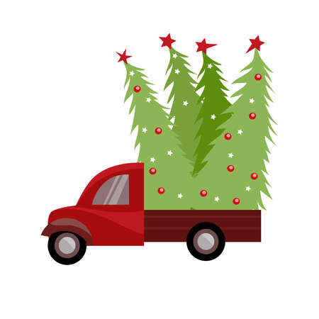 Christmas trees in a car illustration isolated on white backgroundのイラスト素材
