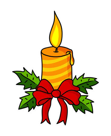 Decorated burning candle Christmas illustration isolated on white backgroundのイラスト素材