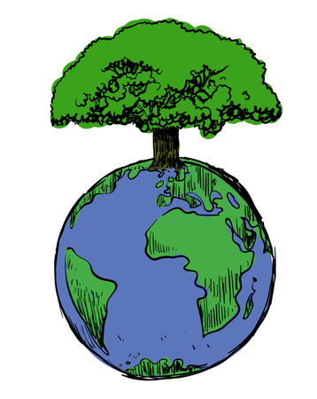 Earth and tree save earth concept illustration vector isolated on white backgroundのイラスト素材