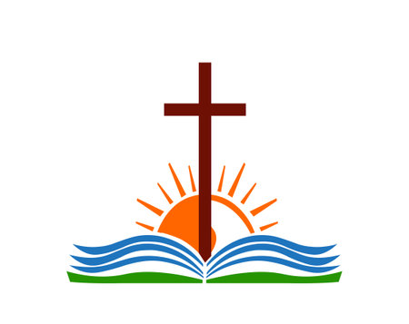 Cross and Bible with Sunrise vector illustrationのイラスト素材