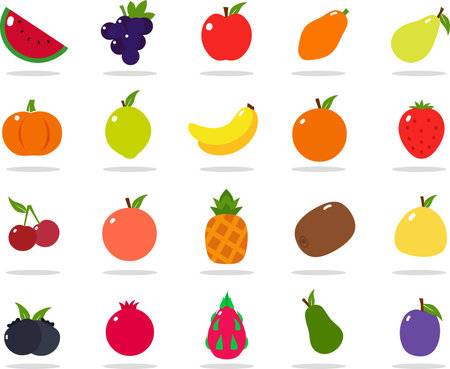 Fruits Flat Design Icon Set stock illustrationのイラスト素材