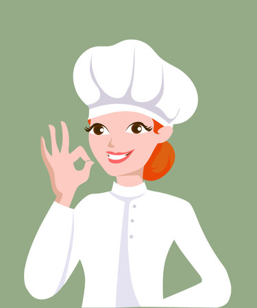 Chef woman guesturing ok sign vector , Super sign illustrationのイラスト素材