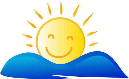 Doodle Sun Rise Vector Illustration from the mountainsのイラスト素材