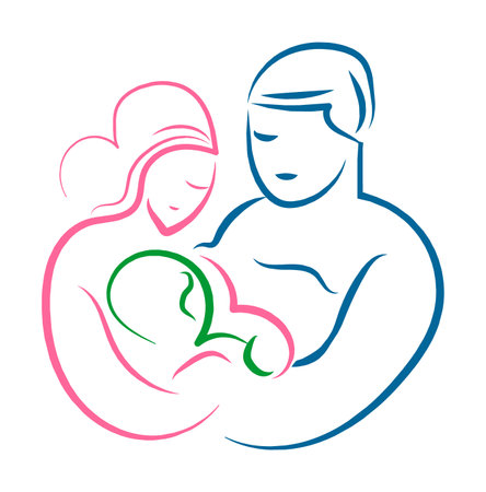 Family symbol icon , line drawing of mother ,father and child vector illustrationのイラスト素材