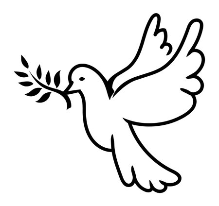 Dove, peace vector line icon, sign, illustration on backgroundのイラスト素材