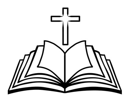 Vector illustration of a bible and cross in line drawingのイラスト素材