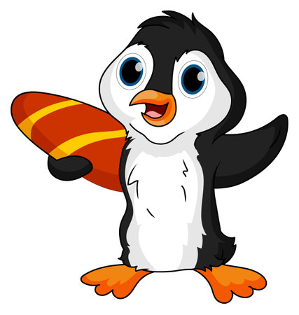 Cute Baby Penguin with Surf Board vector illustrationのイラスト素材