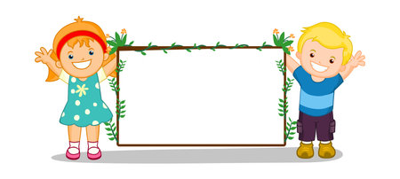 Happy Kids Holding Banner stock illustration vectorのイラスト素材