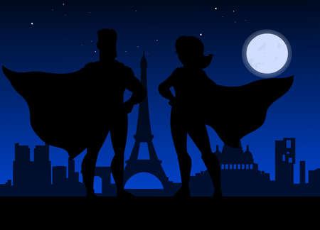 Super Hero Couples Silhouette Vector illustrationのイラスト素材