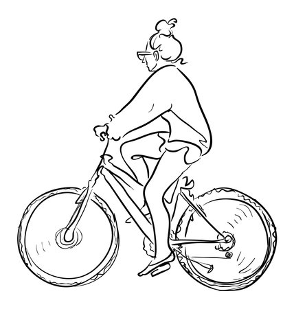Cartoon Young Woman rides bicycle . Concept of love cycling stock illustration Vectorのイラスト素材