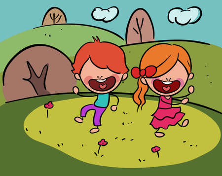 Happy Kids Playing on the ground Stock Illustration Vectorのイラスト素材
