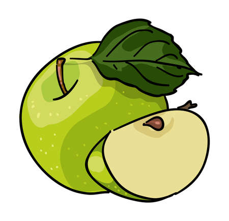 Green Apple with Leaf Vector illustration in isolated white backgroundのイラスト素材