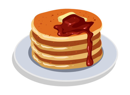 Fresh tasty hot pancakes with sweet maple syrup ,Stock Vector illustration.のイラスト素材