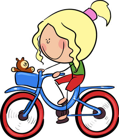 Cycling Cute girl with teddy stock illustration vectorのイラスト素材