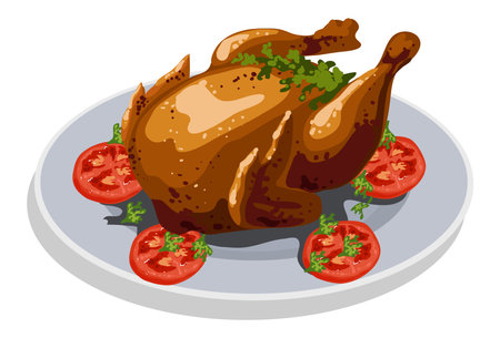 Delicious roasted chicken cartoon design icon stock illustration vector isolated in white backgroundのイラスト素材