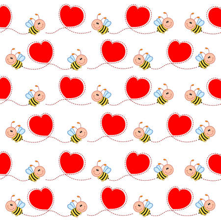Honey Bee seamless pattern background with lovely hearts vector illustrationのイラスト素材