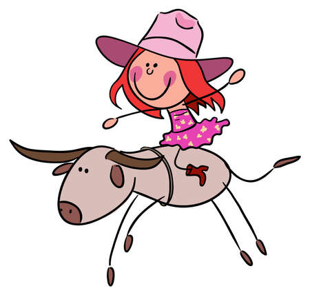 Cowgirl riding bull stock illustration vector isolated in white backgroundのイラスト素材