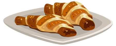French croissant on white background. stock illustration vectorのイラスト素材