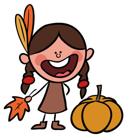 Happy thanksgiving day cute girl with pumpkin vector illlustrationのイラスト素材