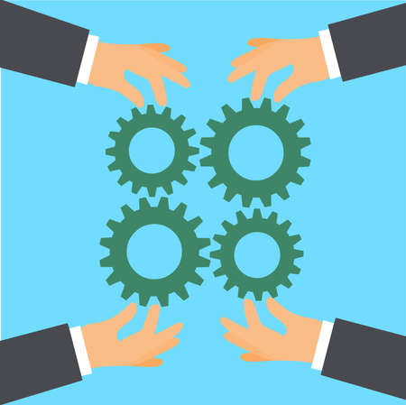 Hands holding cog wheels business illustration vectorのイラスト素材