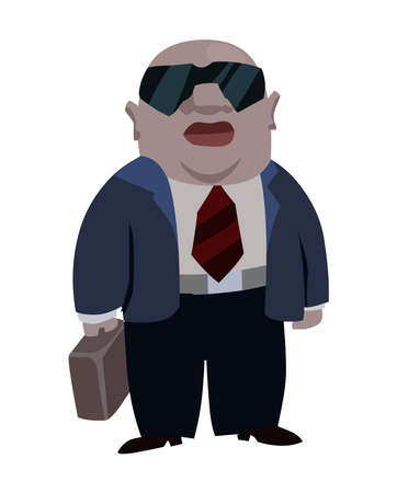 Cartoon business man Fat man illustration with suitcase isolated on white backgroundのイラスト素材