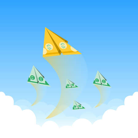 Business growth illustration flying dollar flight vector backgroundのイラスト素材