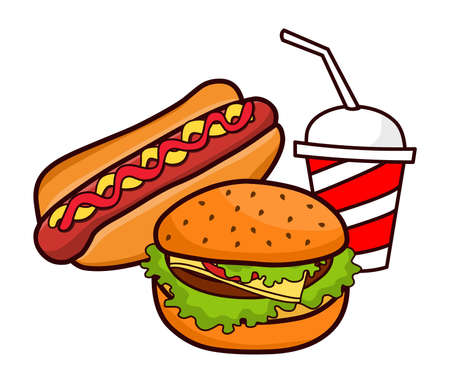 Hot dog and burger fast food set vector illustrationのイラスト素材