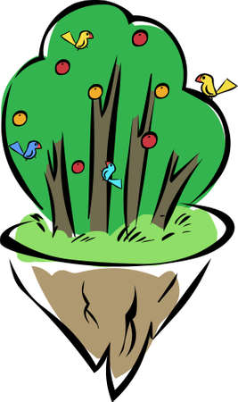 Floating fantasy Island with birds vector illustrationのイラスト素材