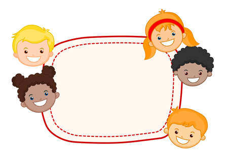 Kids frame banner vector Happy kids face illustration isolated on white backgroundのイラスト素材