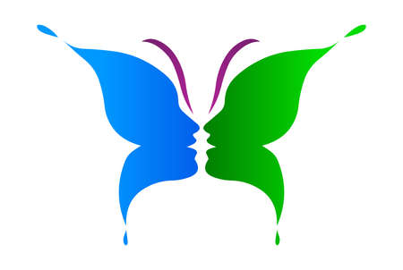 Butterfly vector with human face abstract design isolated on white backgroundのイラスト素材