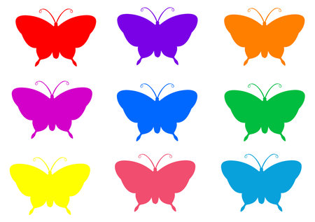 Set of colorful butterflies silhouettes vector illustration isolatedのイラスト素材