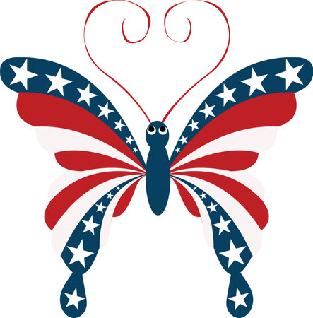 American day patriotic butterfly vector isolated on white backgroundのイラスト素材