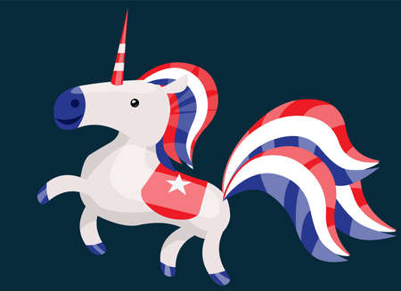 Patriotic unicorn July 4 th illustration fantacy animal vectorのイラスト素材
