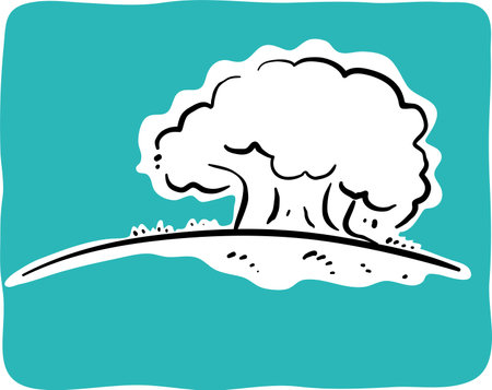 Big tree on earth doodle illustration. Earth day conceptのイラスト素材