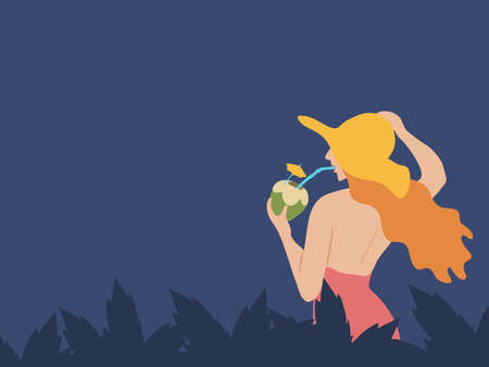Vaccation Night party woman with tender coconutのイラスト素材
