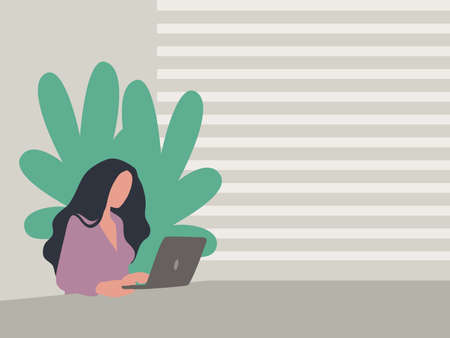 Working Woman with laptop vector illustrationのイラスト素材