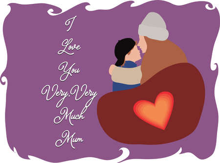 Happy Mothers Day. Vector illustration with beautiful woman and child in shoulderのイラスト素材