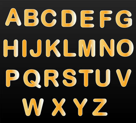 Golden alphabet letters vector on black backgroundのイラスト素材