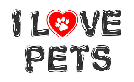 Paw print heart I love pets banner, frame, backgroundのイラスト素材