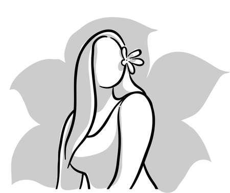 Beautiful girl black line drawing vectoron white backgroundのイラスト素材