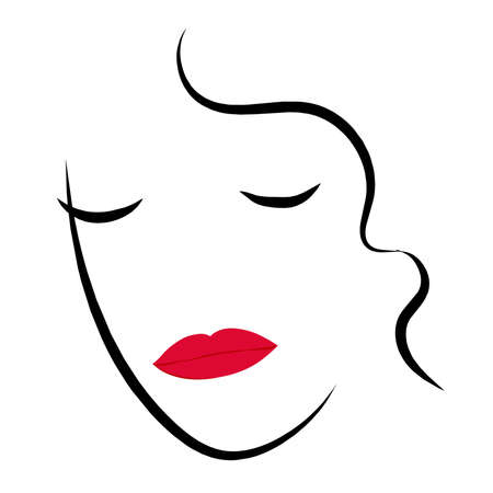 Red lips woman face vector illustartionのイラスト素材
