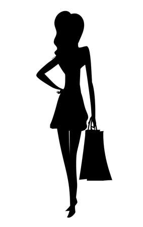 Shopping women vector black silhouetteのイラスト素材