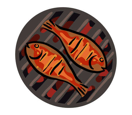 Grilled fish BBq isolated on white backgroundのイラスト素材