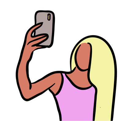 Isolated selfie Illustration of a girl vector on white backgroundのイラスト素材
