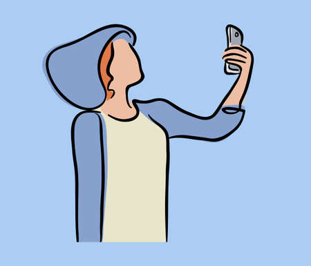 Young Girl Taking a Selfie vector illustrationのイラスト素材