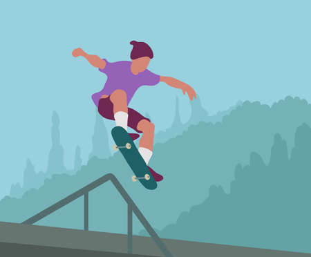 Skating over steps flat style illustartion vectorのイラスト素材
