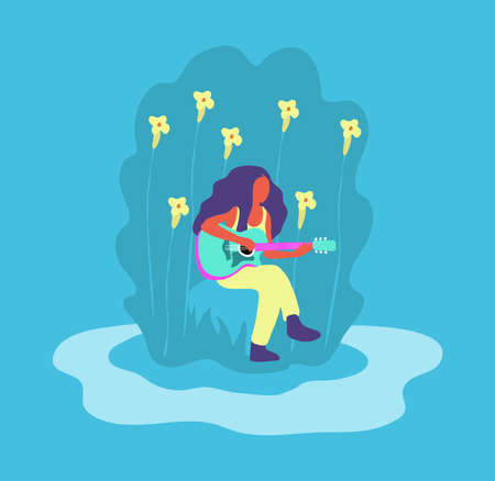 Woman playing guitar vector illustartion, coo lbackgroundのイラスト素材