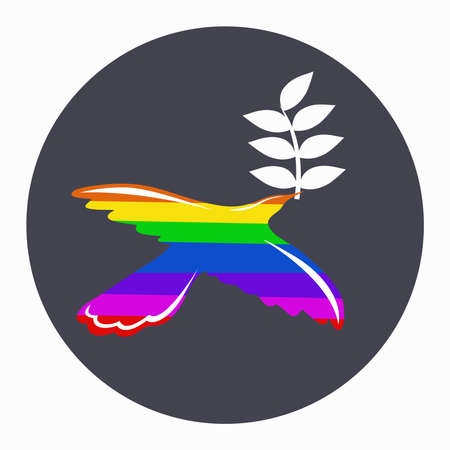 Rainbow peace bird white leavesのイラスト素材