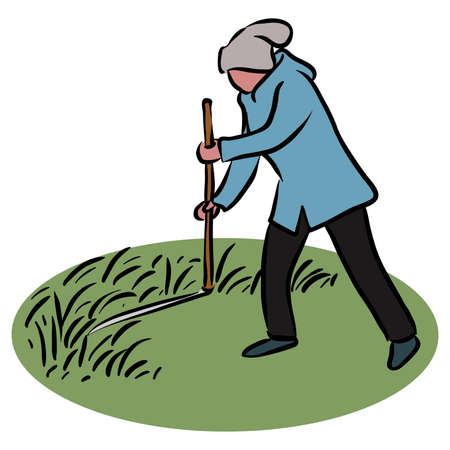 Woman cutting grass with scythe Clip artのイラスト素材